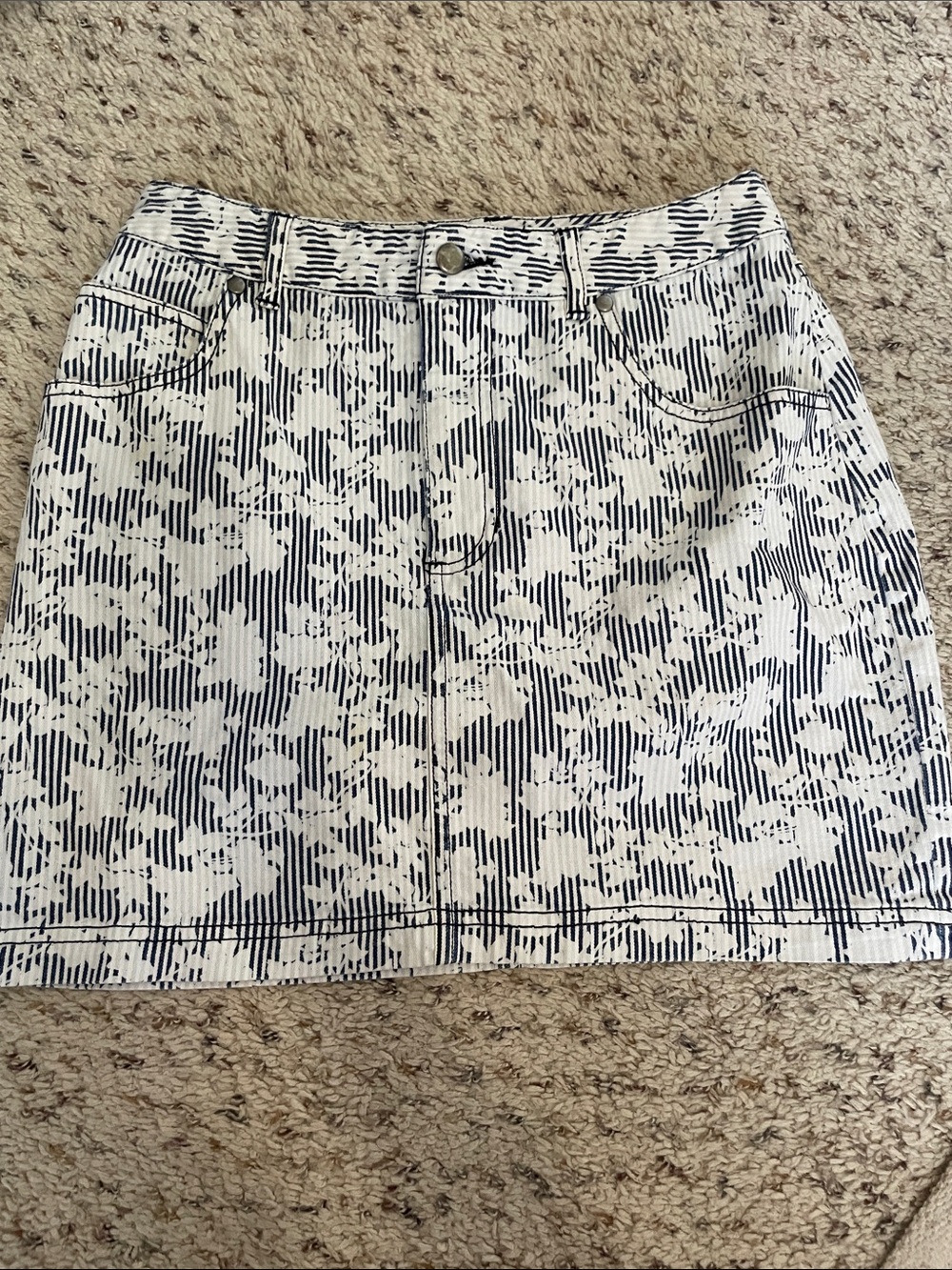BDG Black and White Patterned Denim Mini Skirt